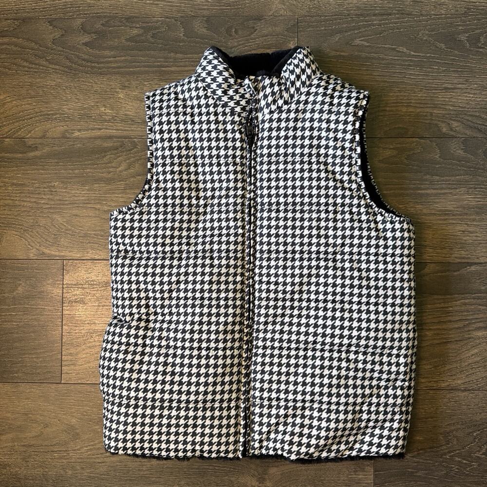 Derek Heart Girl Sz 16 Reversible Houndstooth Puffer Vest Faux Fur Preppy Winter